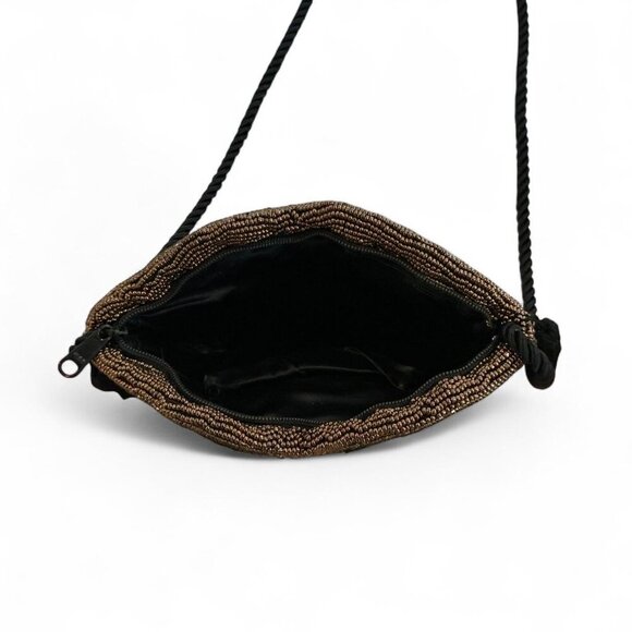 Vintage Black Gold Bronze Beaded Art Deco Purse Evening Bag - Picture 3 of 4